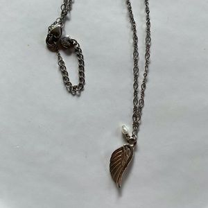 Brighton Silver Wing Song Angel Wing Necklace with Real Pearl Charm